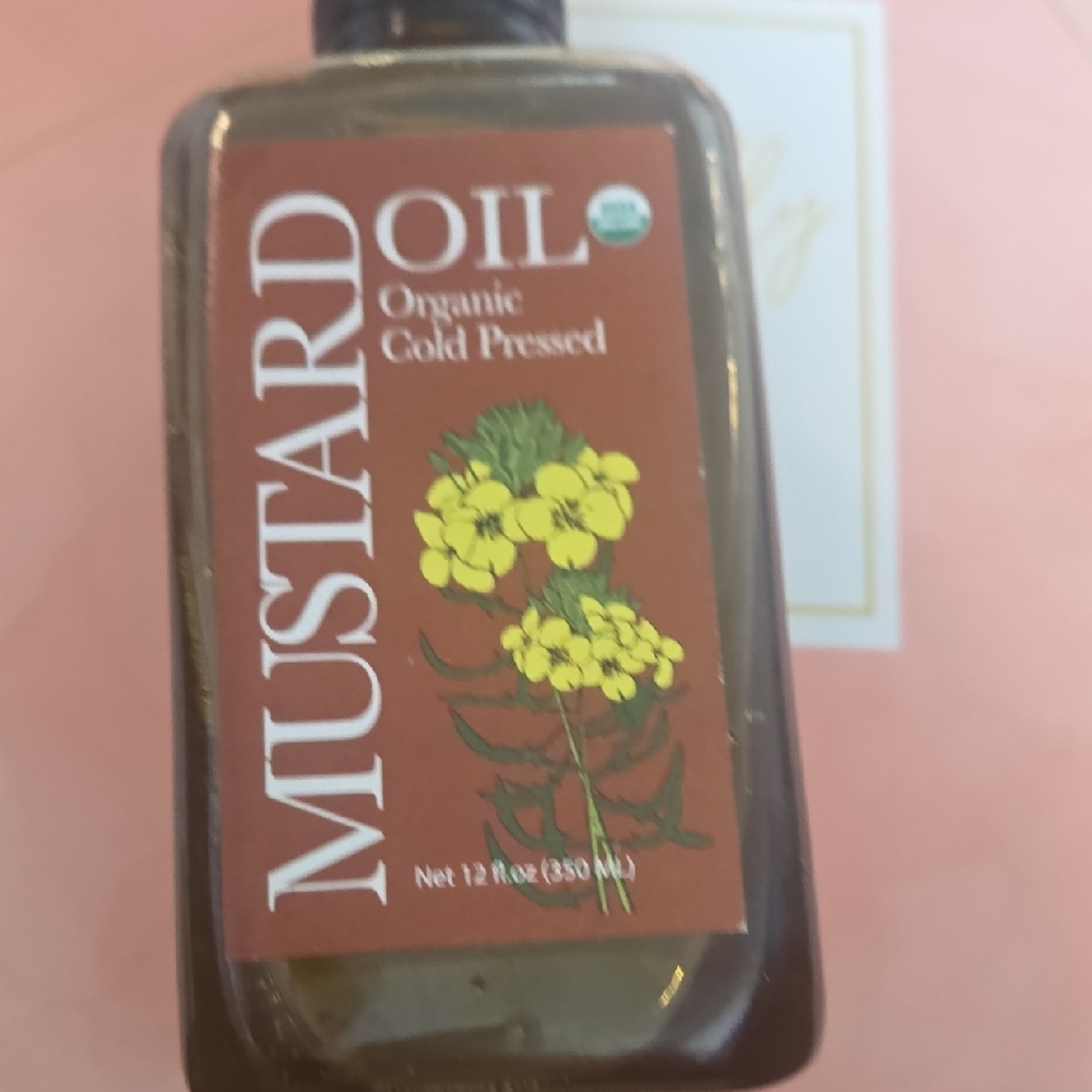 Mustard Oil Organic Cold Pressed - Brown Bottle with Yellow Floral Label